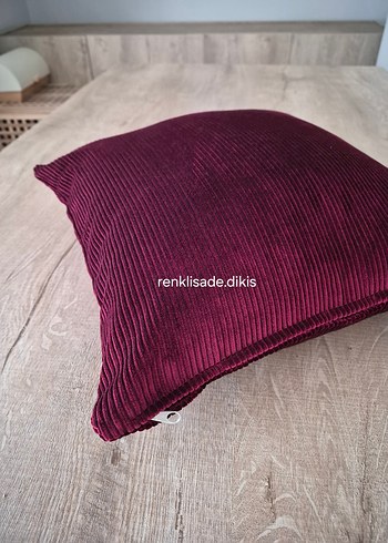 Bordo fitilli Kadife Kırlent Kılıfı - Görsel 4