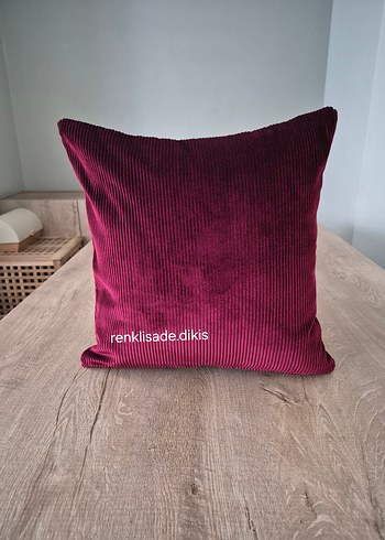 Bordo fitilli Kadife Kırlent Kılıfı - Görsel 5