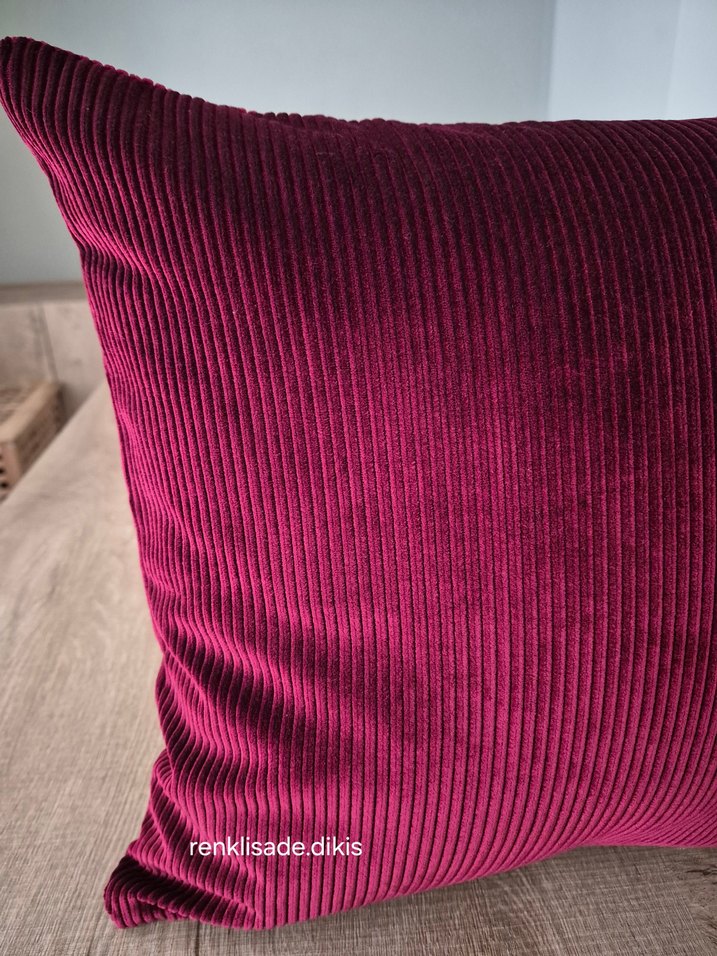 Bordo fitilli Kadife Kırlent Kılıfı - Görsel 2