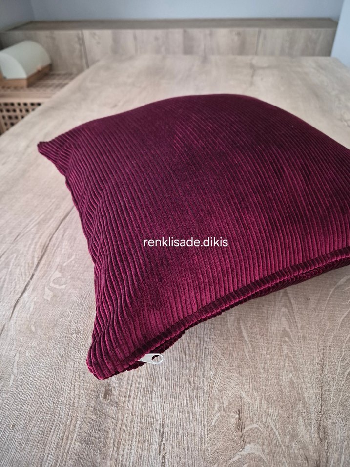 Bordo fitilli Kadife Kırlent Kılıfı - Görsel 4