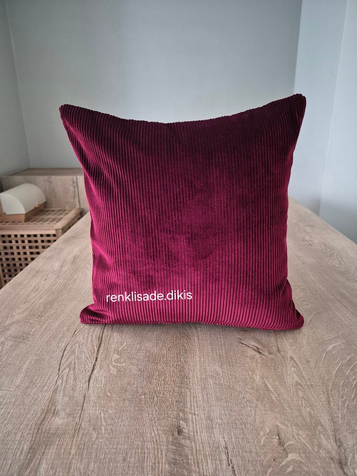 Bordo fitilli Kadife Kırlent Kılıfı - Görsel 5