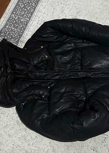 m Beden siyah Renk Siyah Deri Kadın Kışlık Şişme Mont