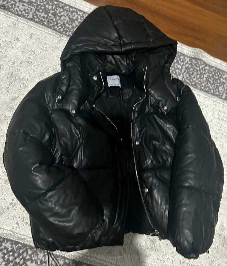 Siyah Deri Kadın Kışlık Şişme Mont - Görsel 2