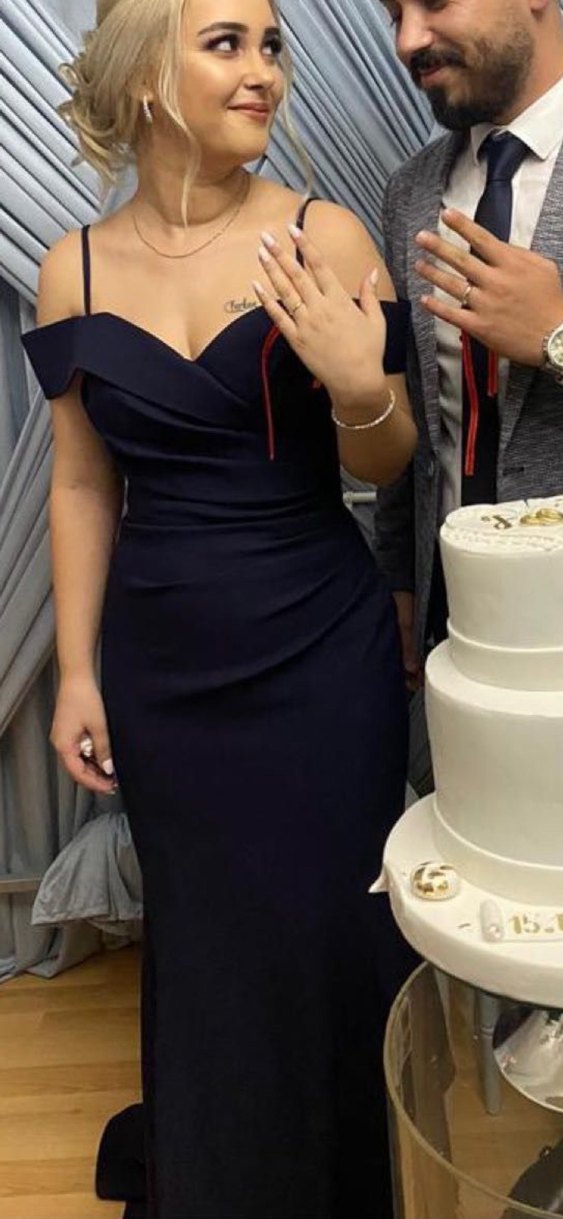 Lacivert Drapeli Uzun Straplez Kadın Elbise - Görsel 2