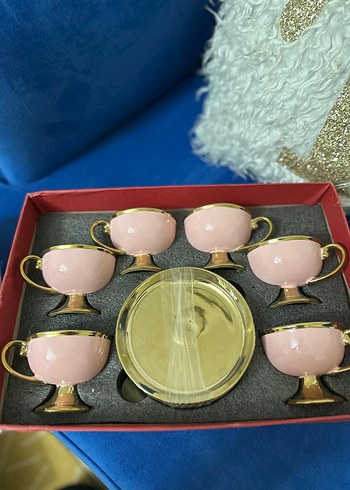 Altın detaylı pembe fincan seti - Görsel 2