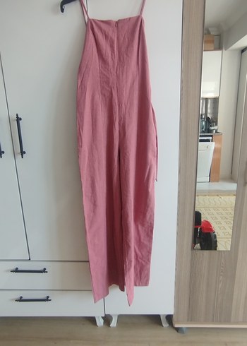 38 Beden pembe Renk Pembe Keten Salaş Uzun Kadın Tulum