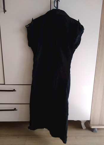 Kadın Lacivert Kısa Kollu Denim Uzun Elbise - Görsel 4