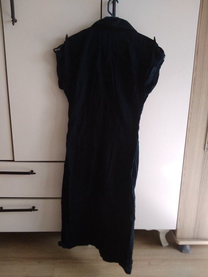 Kadın Lacivert Kısa Kollu Denim Uzun Elbise - Görsel 4