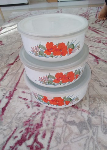 Çiçek Desenli emaye Saklama Kabı Seti - Görsel 4