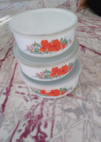 Çiçek Desenli emaye Saklama Kabı Seti - Görsel 3