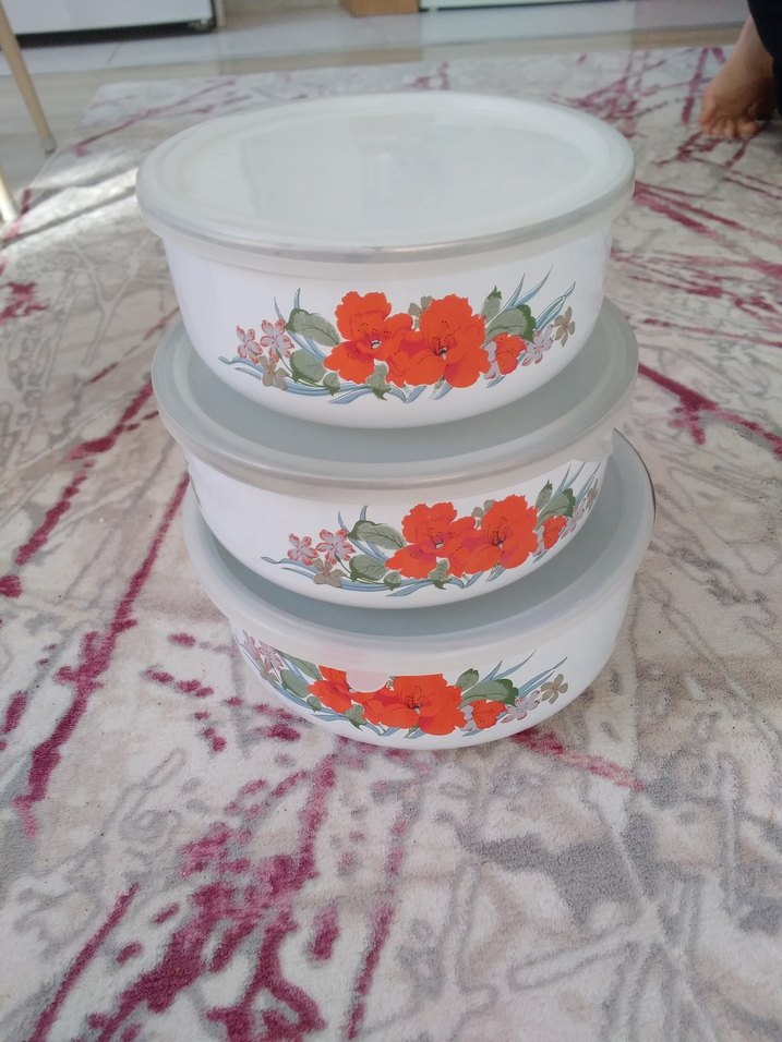 Çiçek Desenli emaye Saklama Kabı Seti - Görsel 4