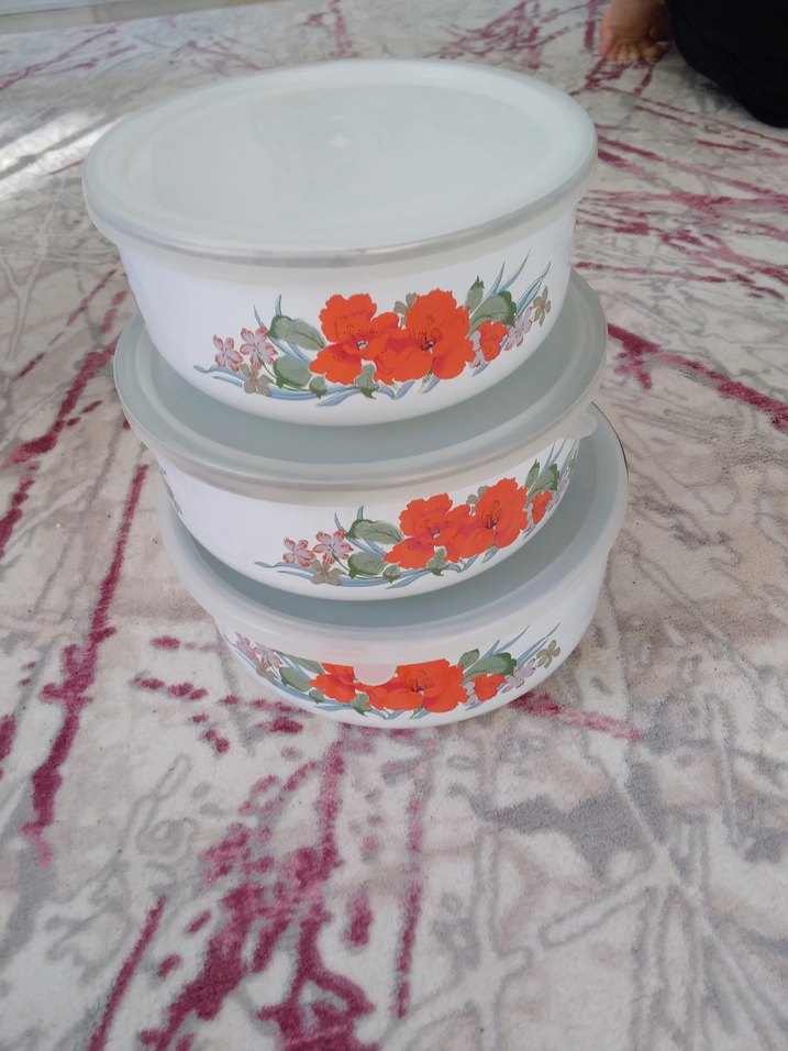 Çiçek Desenli emaye Saklama Kabı Seti - Görsel 3