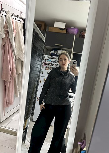 Gri Kapüşonlu Kadın Sweatshirt - Görsel 5