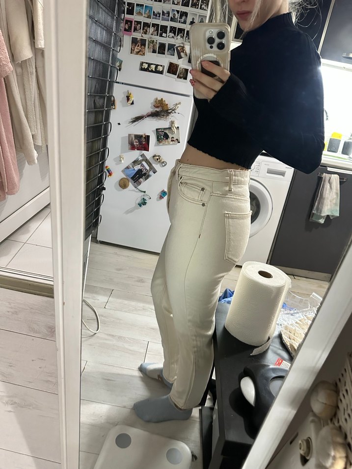 Beyaz Dar Kesim Kadın Kot Pantolon - Görsel 3