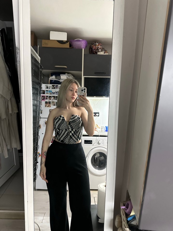 Siyah Straplez kazayağı desenli korse büstiyer - Görsel 2