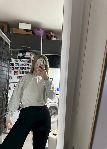 Gri Yüksek Yakalı Rahat Sweatshirt - Görsel 3