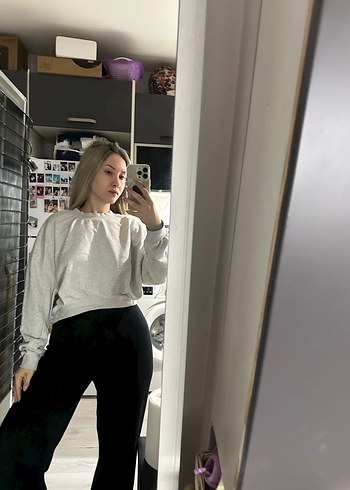 Gri Yüksek Yakalı Rahat Sweatshirt - Görsel 4