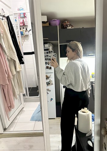 Gri Yüksek Yakalı Rahat Sweatshirt - Görsel 2