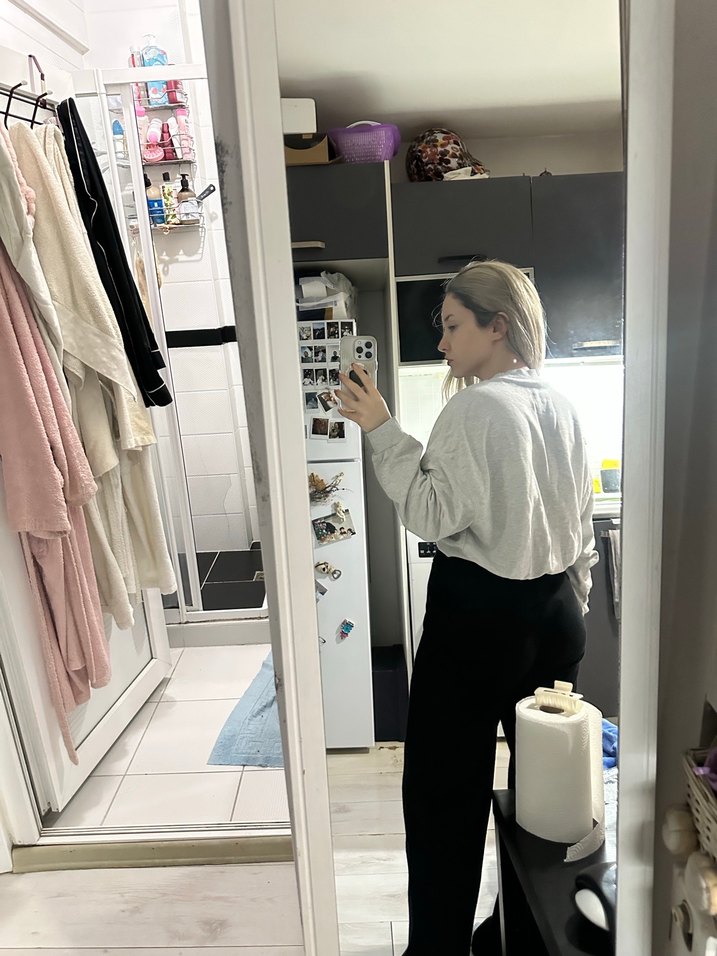 Gri Yüksek Yakalı Rahat Sweatshirt - Görsel 2