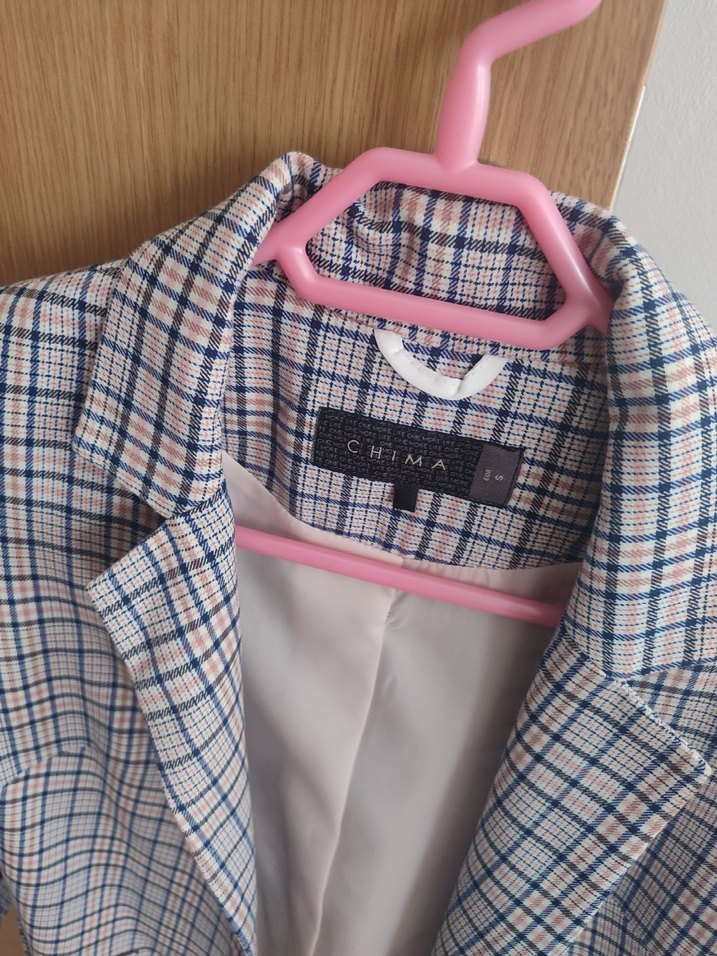 Gri Kareli Kadın Midi Blazer Ceket - Görsel 2