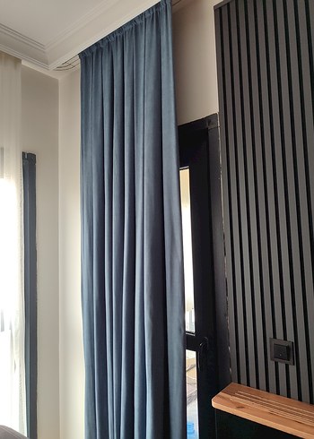 Modern Mavi Düz Fon Perde - Görsel 2