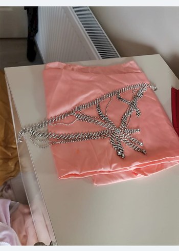 Pembe Dantel İşlemeli Uzun Kollu Uzun Abiye nişanlık - Görsel 6