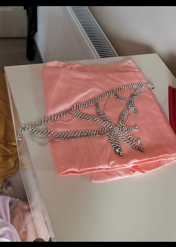 Pembe Dantel İşlemeli Uzun Kollu Uzun Abiye nişanlık - Görsel 7