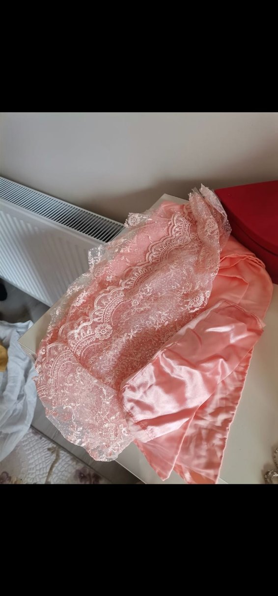 Pembe Dantel İşlemeli Uzun Kollu Uzun Abiye nişanlık - Görsel 5