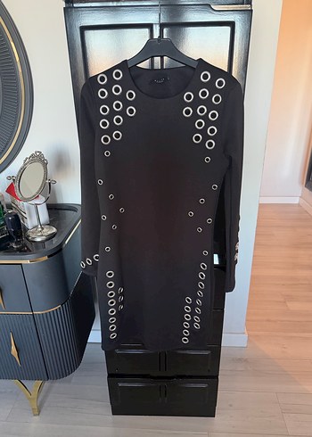 Kuş gözü detaylı mini elbise - Görsel 8