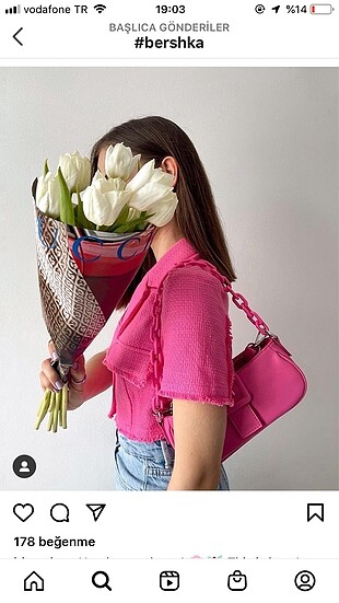 Bershka pembe çanta