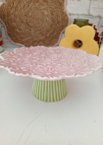 Flying Tiger Pembe Çiçek Desenli Modern Pasta Standı - Görsel 4