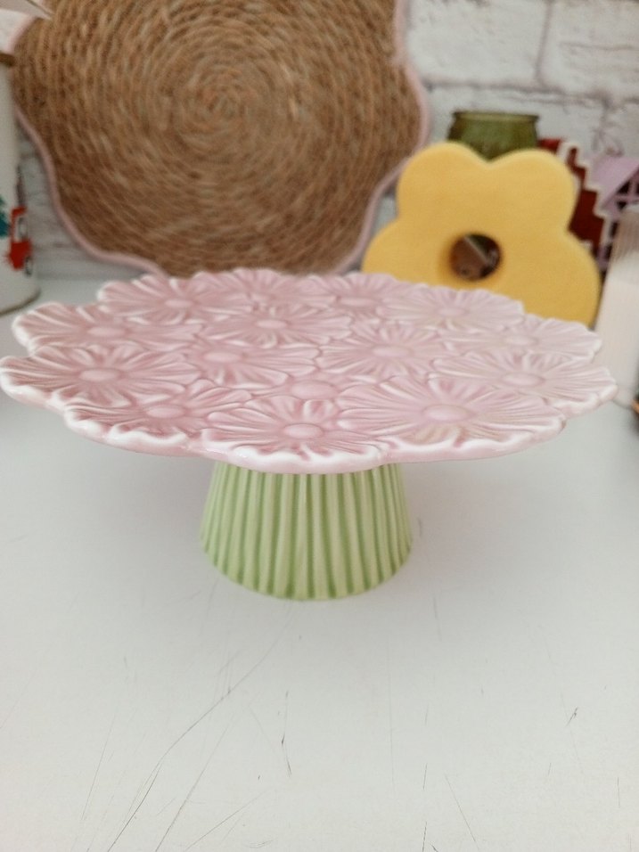 Flying Tiger Pembe Çiçek Desenli Modern Pasta Standı - Görsel 4