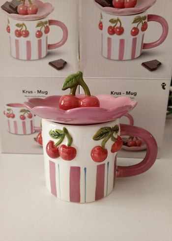 Flying Tiger Kiraz Desenli Pembe Seramik Kupa