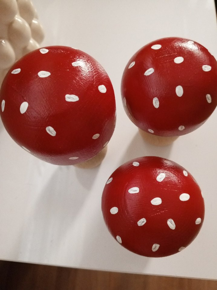 Kırmızı Puantiyeli Ahşap Mantar Set  - Görsel 3