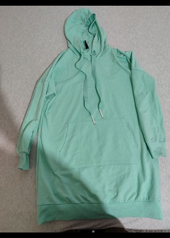 Pastel Yeşil Kapüşonlu Midi Sweatshirt