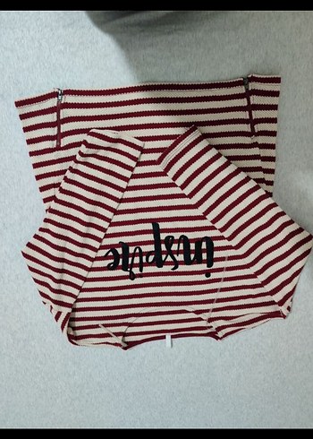 Bordo Çizgili Mini Hamile Etek