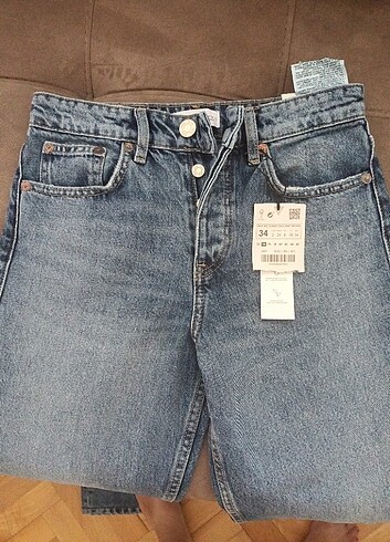 xs Beden Zara düğmeli straight jean 