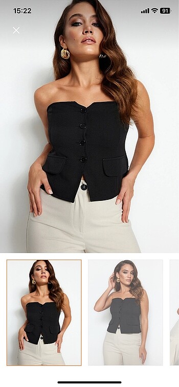 Siyah slim fit straplez dokuma yelek