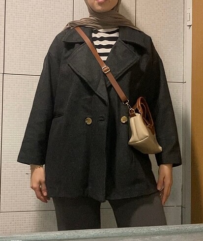 oversize kısa kaşe kaban kırçıllı siyah