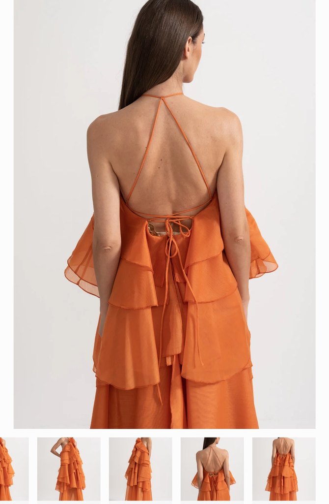 Turuncu Askısız Kat Kat Uzun Elbise - Görsel 4