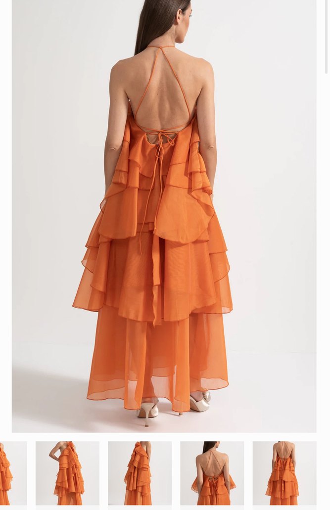 Turuncu Askısız Kat Kat Uzun Elbise - Görsel 2