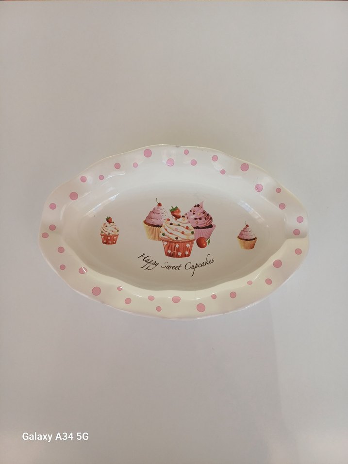 Pembe Puantiyeli 2 adet oval tabak - Görsel 2