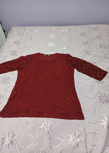 LC Waikiki Bordo Dantel Detaylı Kollu Kadın Bluz
