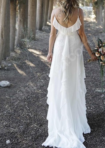 Bohem Tarzı Beyaz Uzun A Kesim Gelinlik - Görsel 2