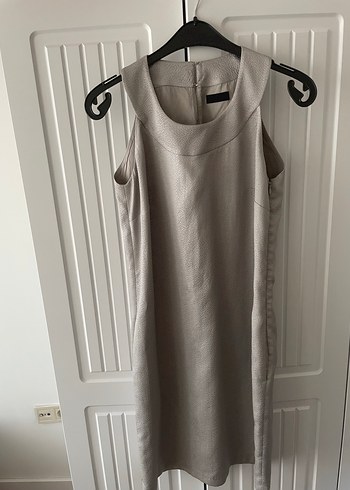 Kolsuz Bej Midi Keten Elbise - Görsel 2