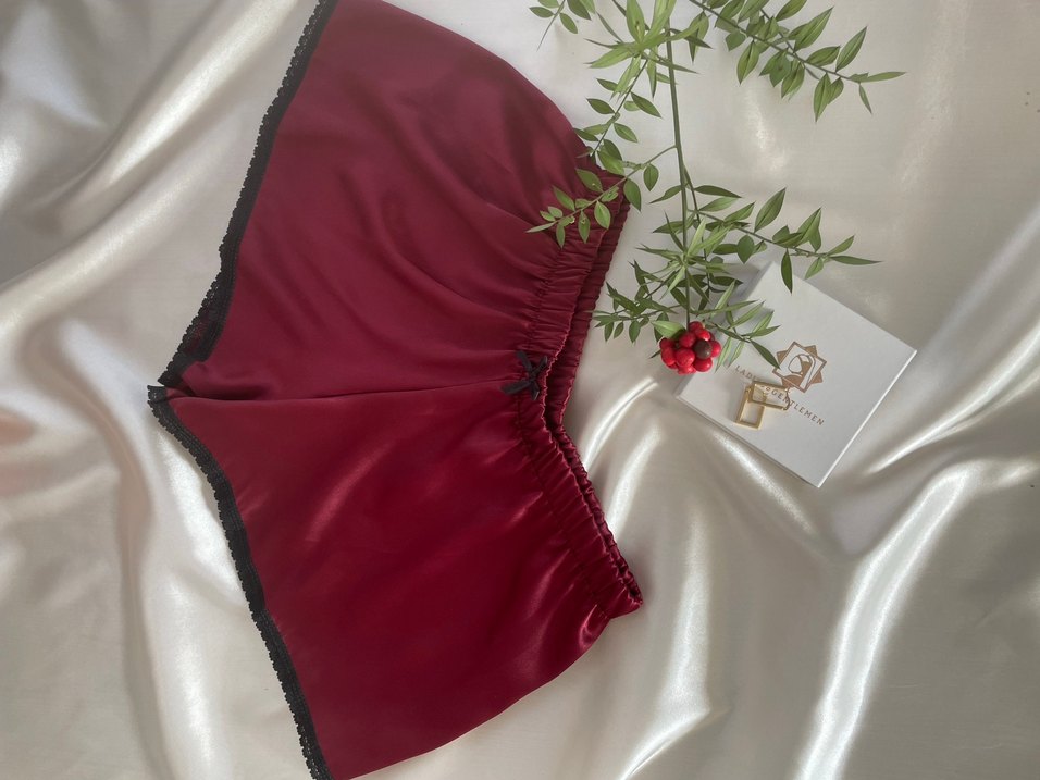 Bordo Mini Saten Şortlu Kadın Pijama Takımı - Görsel 3