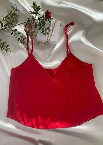 Kırmızı Parlak Mini Askılı Kadın Pijama Takımı - Görsel 4