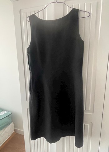 Siyah V Yakalı Midi Klasik Kadın Elbise - Görsel 4