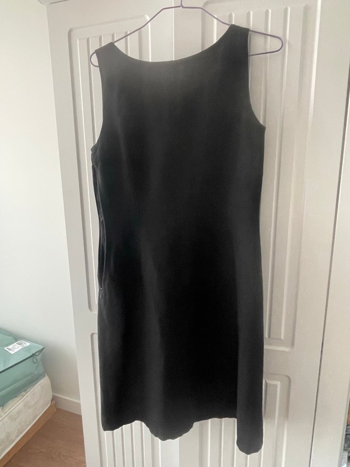 Siyah V Yakalı Midi Klasik Kadın Elbise - Görsel 4