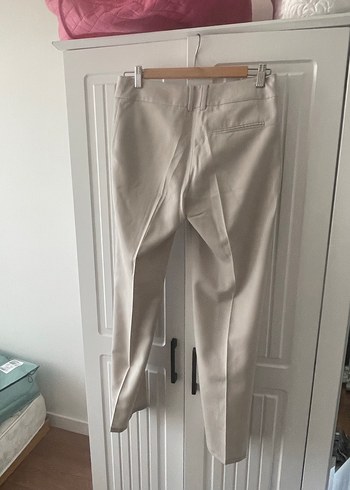 Bej Kemerli Kadın Keten Kumaş Pantolon - Görsel 2